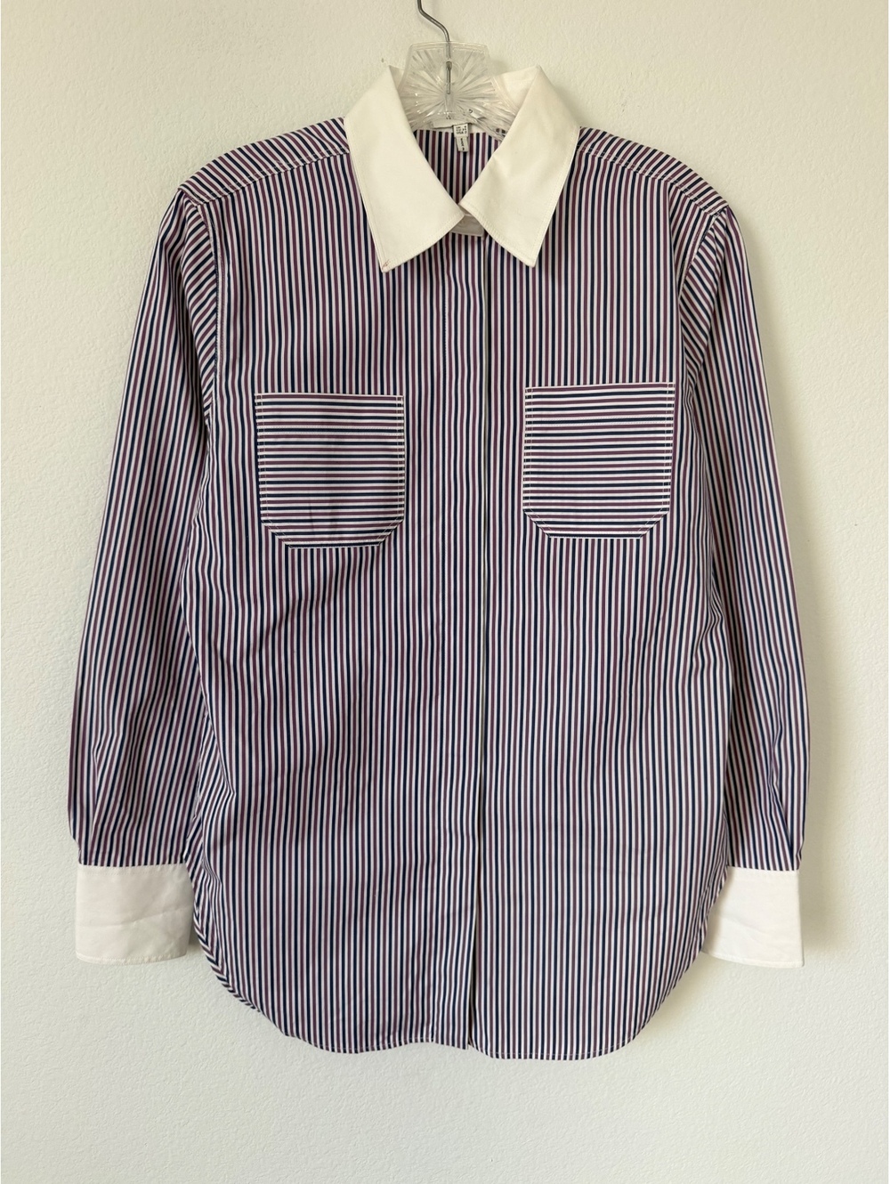 REISS Multicolor Striped Long Sleeve Button Front 100%Cotton Shirt Women Size 2
